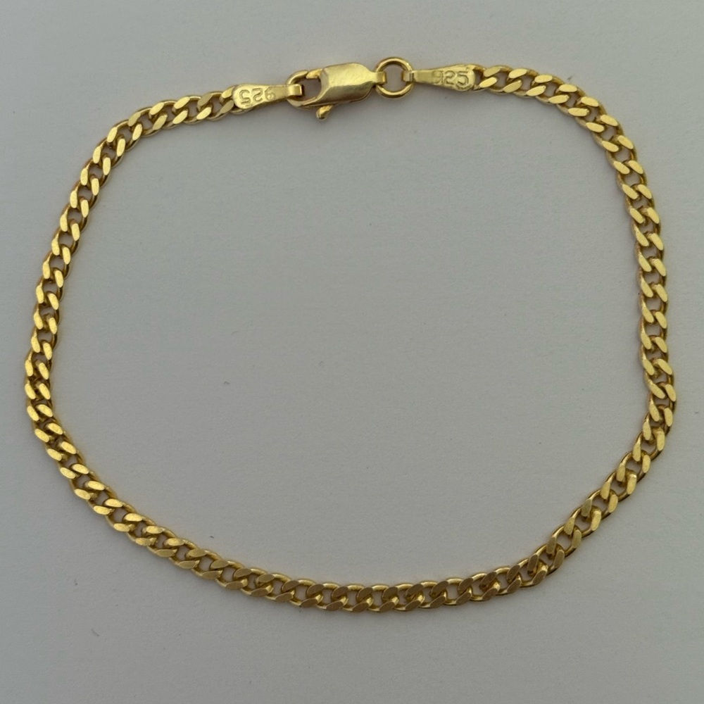 925 Silver bracelet 7.75” 3mm cuban chain 18k yellow gold plated Unisex